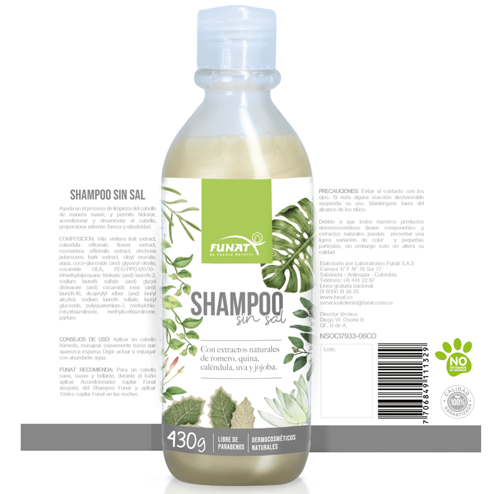 Shampoo tradicional de romero sin sal 430 g Funat