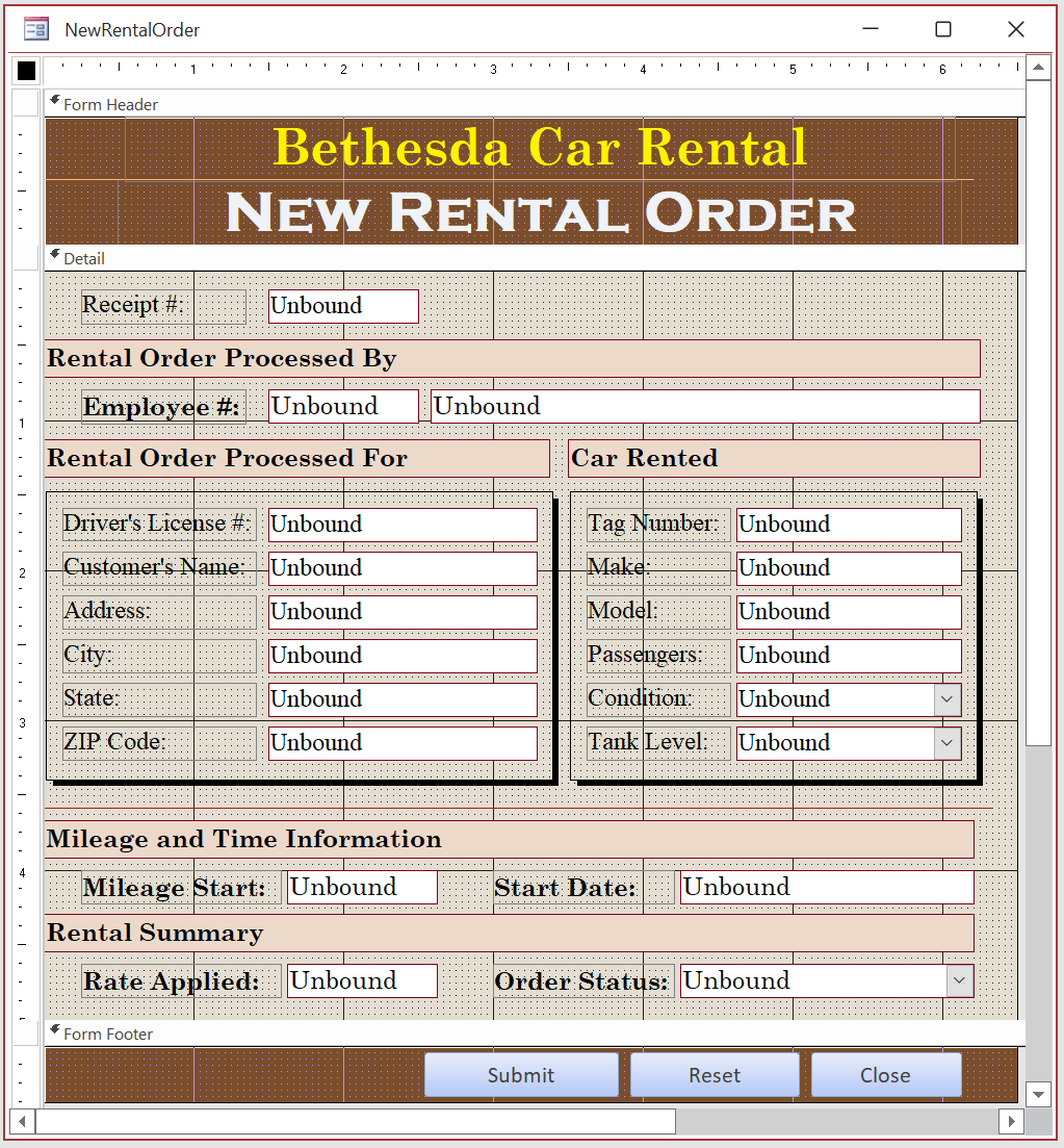 Microsoft Access Sample Database Bethesda Car Rental