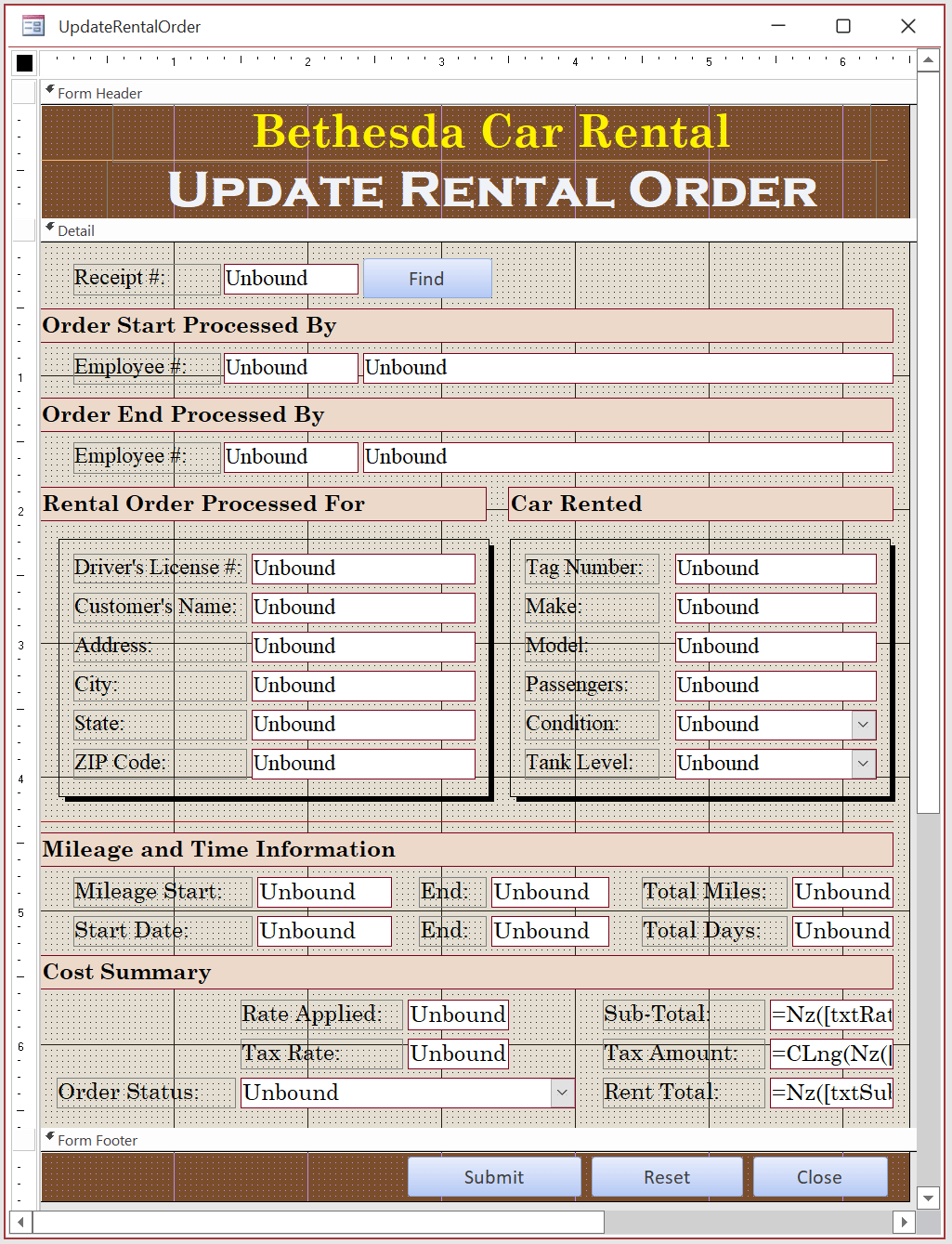 Microsoft Access Sample Database Bethesda Car Rental