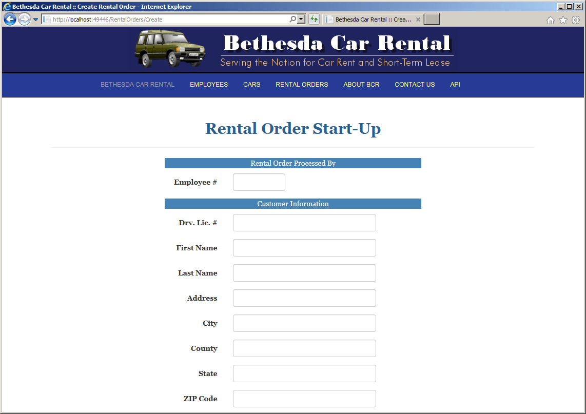 and jQuery Bethesda Car Rental