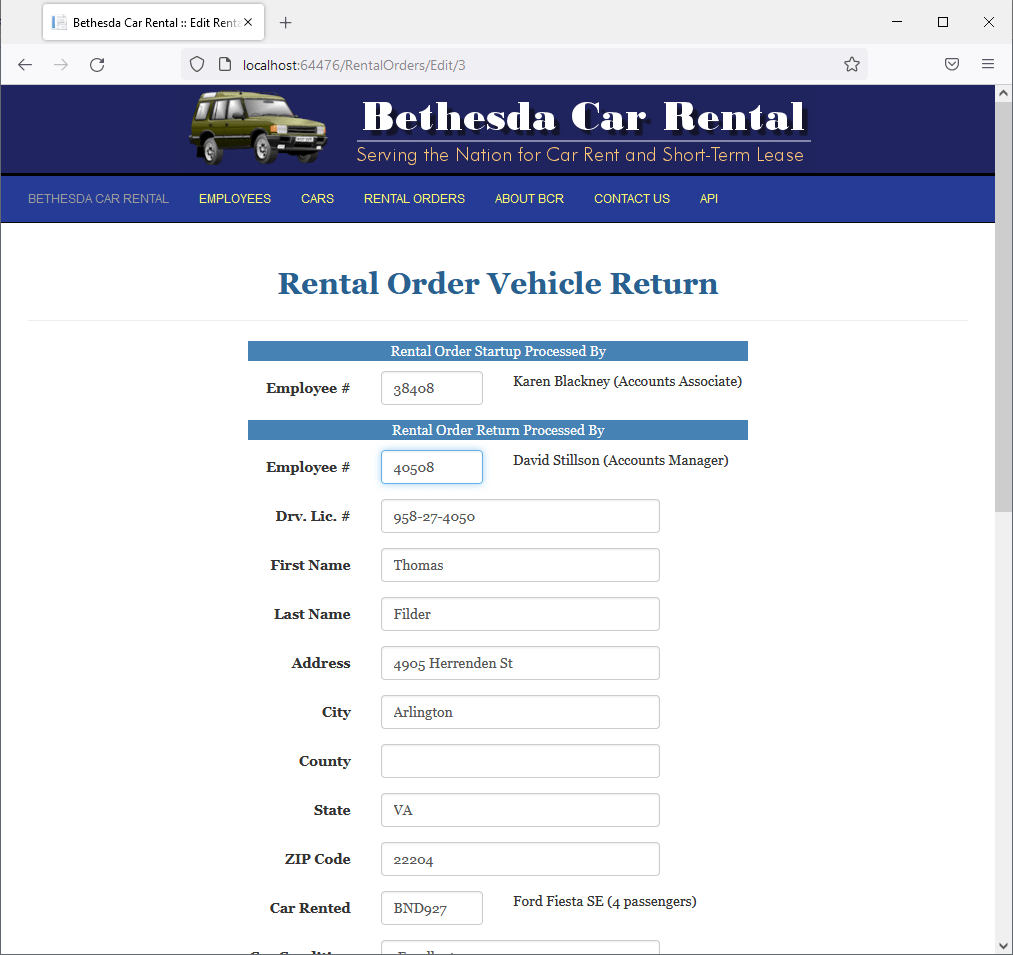 and jQuery Bethesda Car Rental