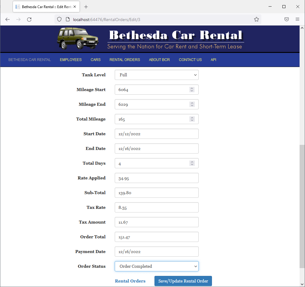and jQuery Bethesda Car Rental