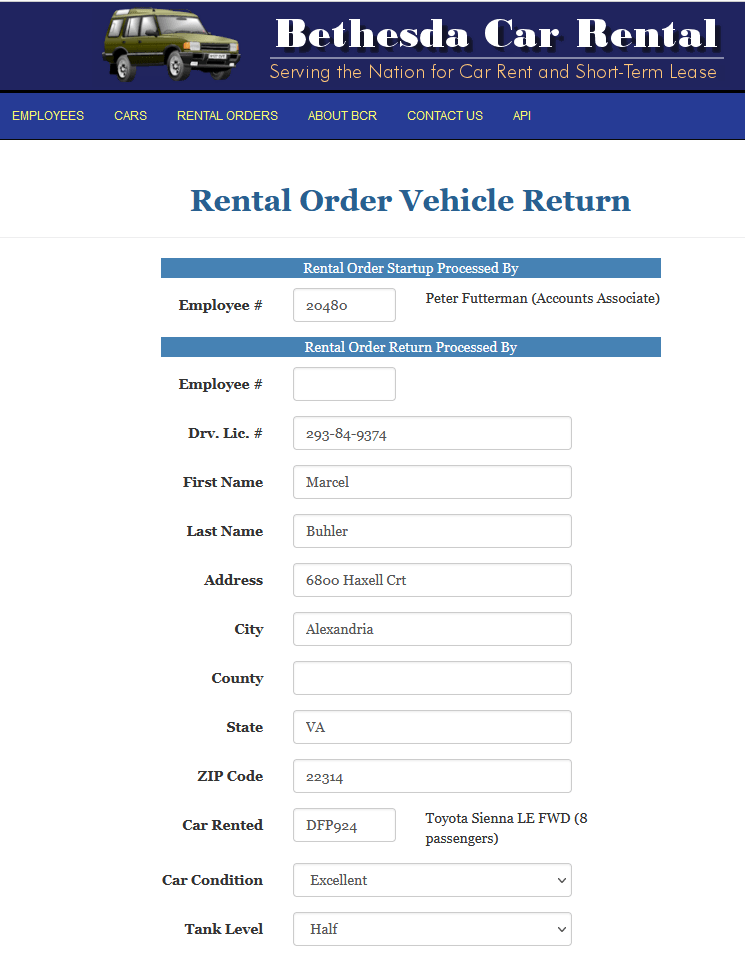 and jQuery Bethesda Car Rental