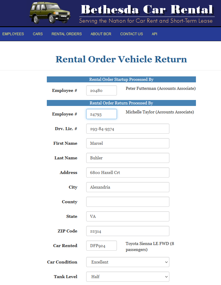 and jQuery Bethesda Car Rental