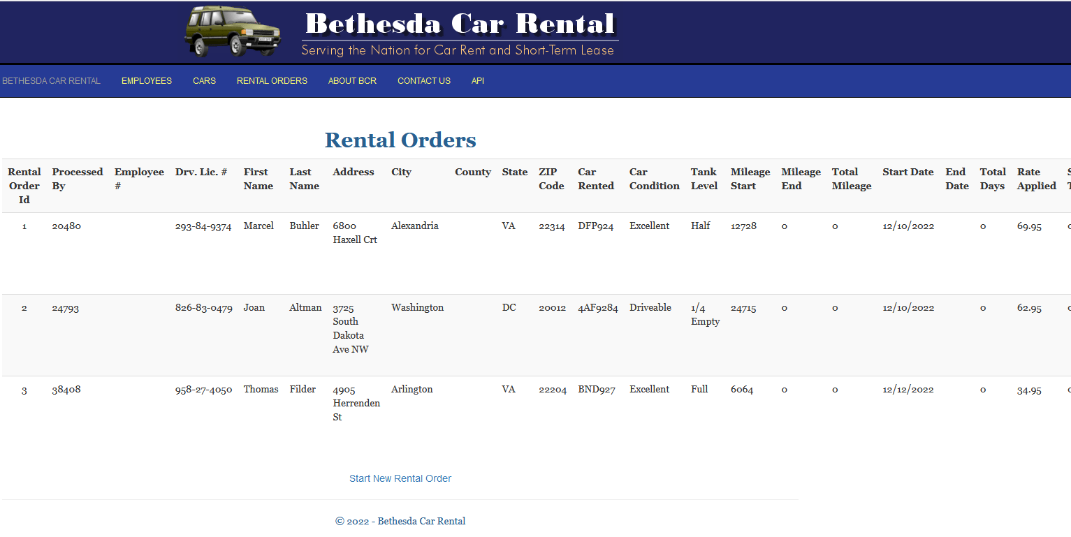 and jQuery Bethesda Car Rental