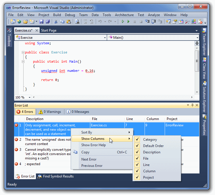 C Errors & Exceptions Options on Debugging