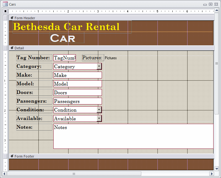Microsoft Access Example Application Bethesda Car Rental