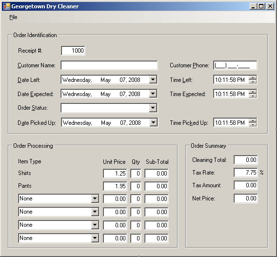 Example Application Dry Cleaner