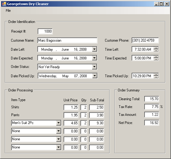 Example Application Dry Cleaner