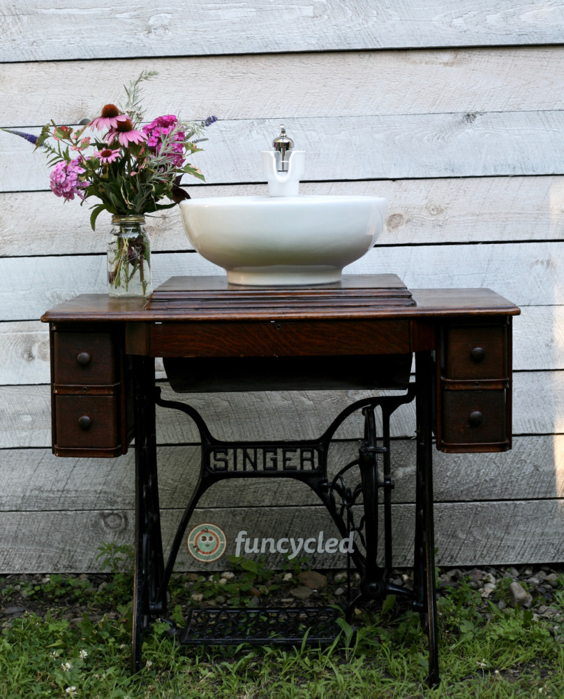 Singer Sewing Machine Repurposed Into a Bathroom Sink FunCycled