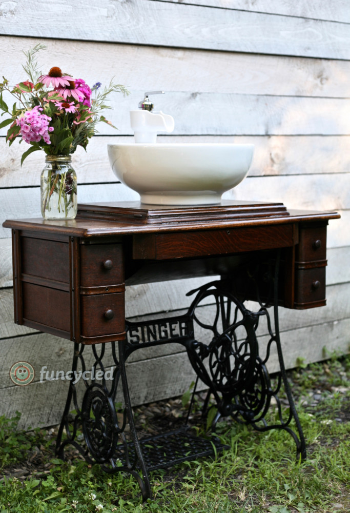 Singer Sewing Machine Repurposed Into a Bathroom Sink FunCycled