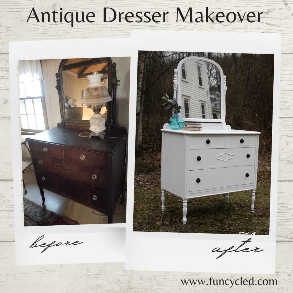 Antique Mirrored Dresser Painted White Tuesday's Treasures FunCycled