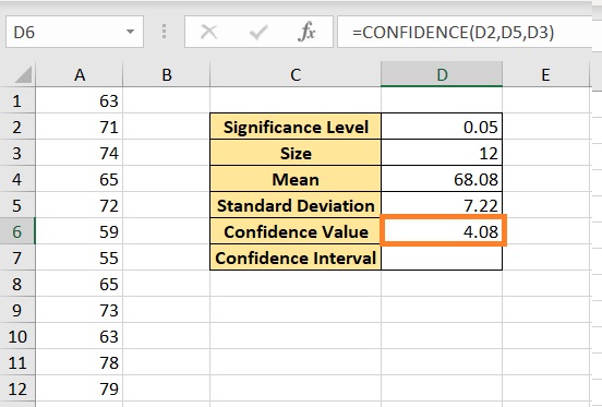Calculate Confidence Interval in Excel