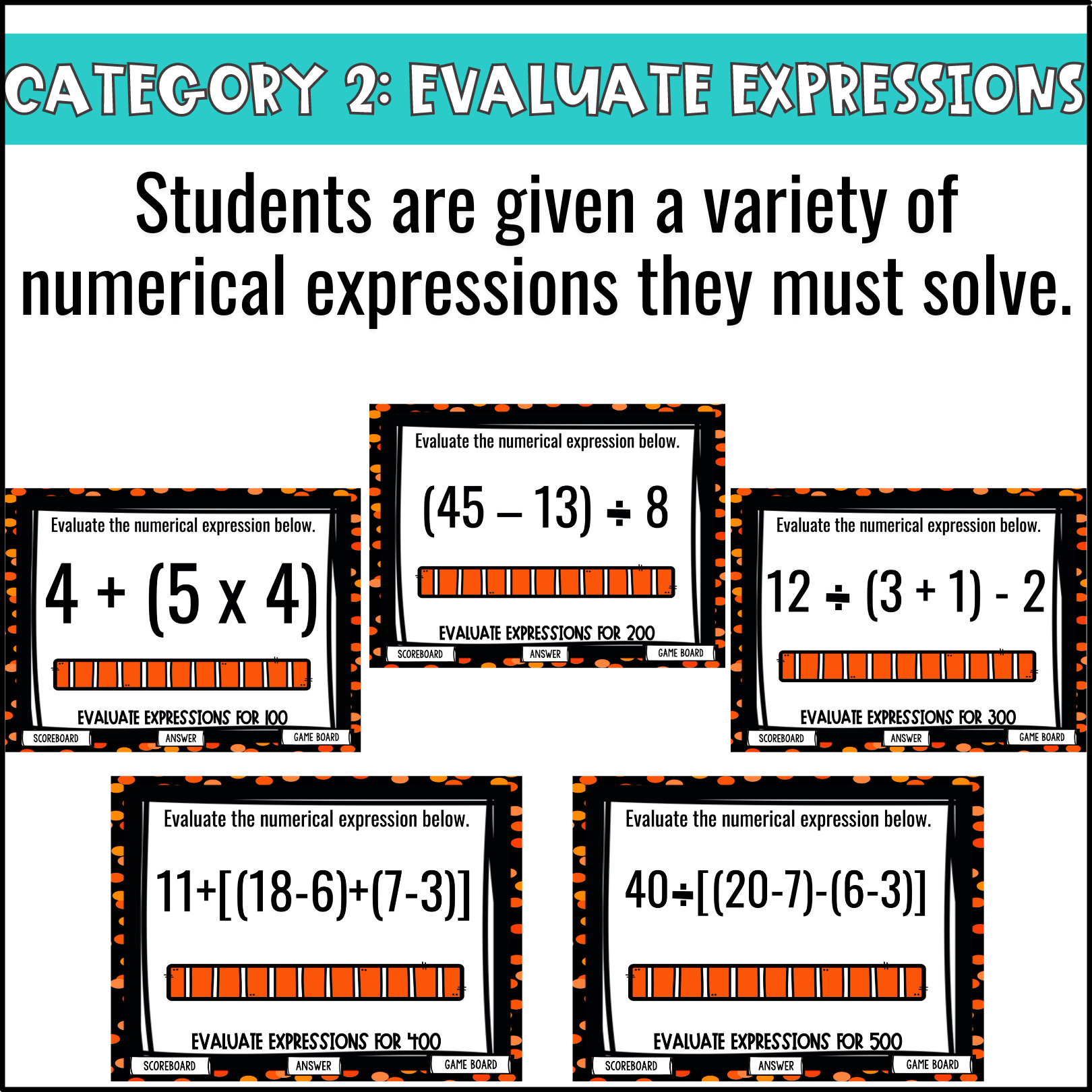 Operations and Algebraic Thinking Game Show 5th Grade Test Review 5.OA
