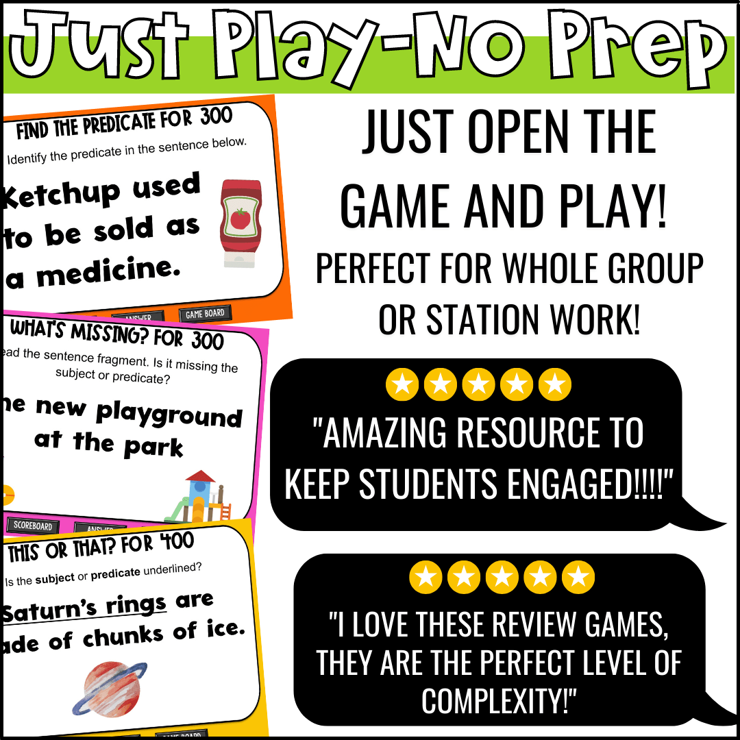 Subject and Predicate Game Show | Grammar Test Prep Review Game - Fun