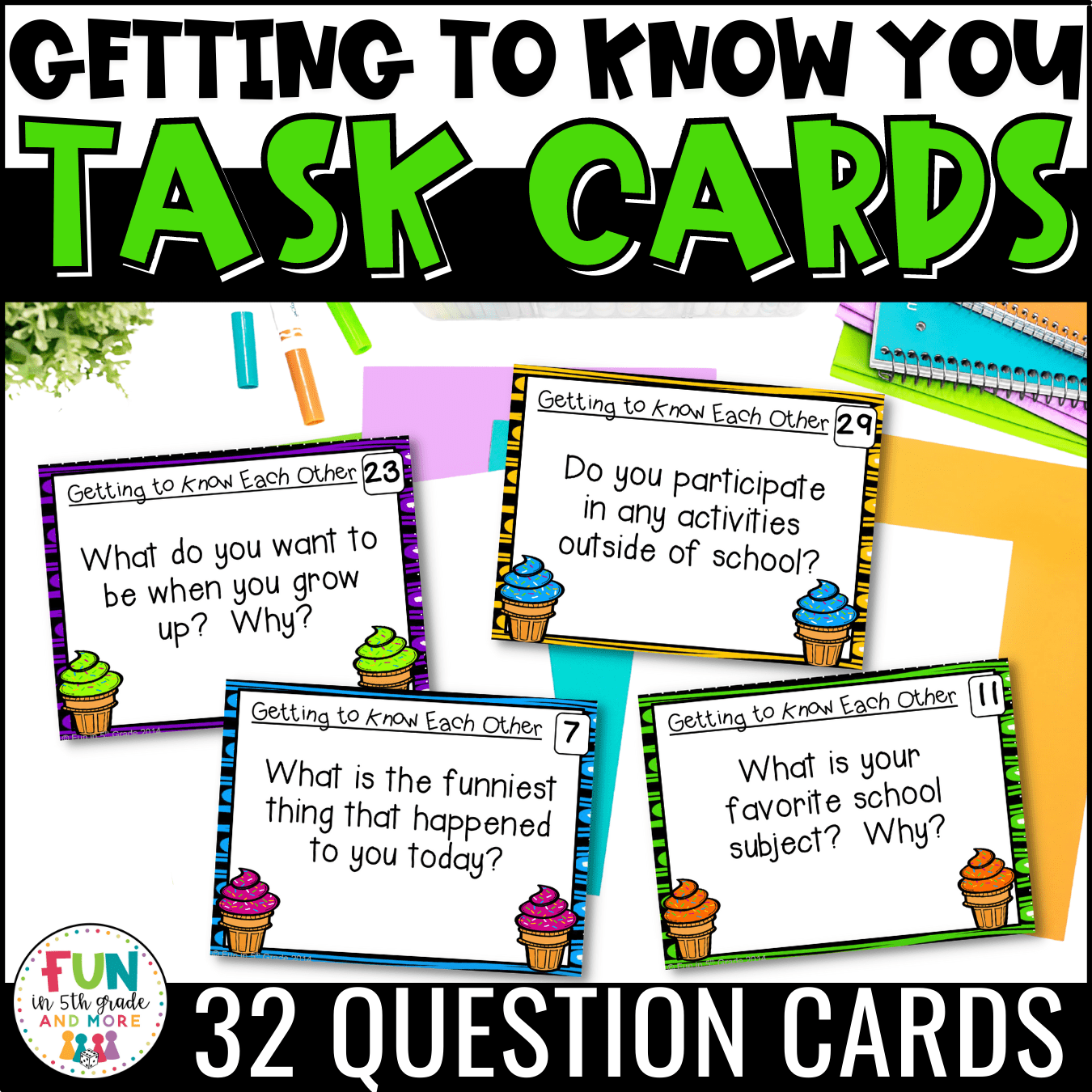 Back to School Task Cards | "Getting to Know You" - Fun in 5th Grade & MORE