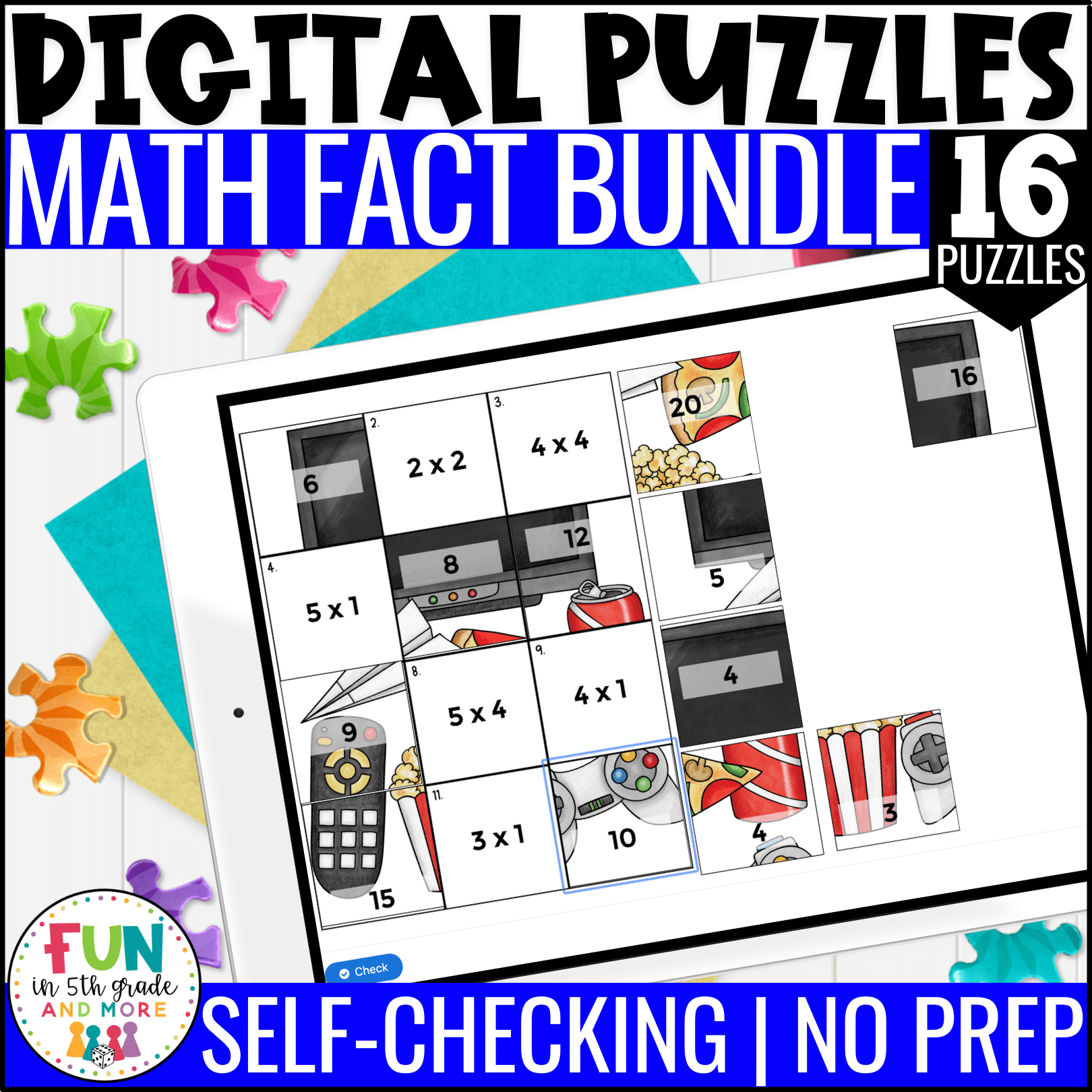 Math Facts Practice Puzzle Bundle Digital Fun in 5th Grade & MORE