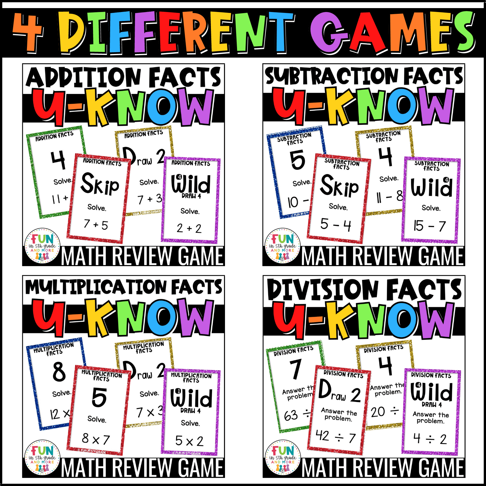 Math Facts Games 4 Review Game UKnow Mini Bundle Fun in 5th Grade