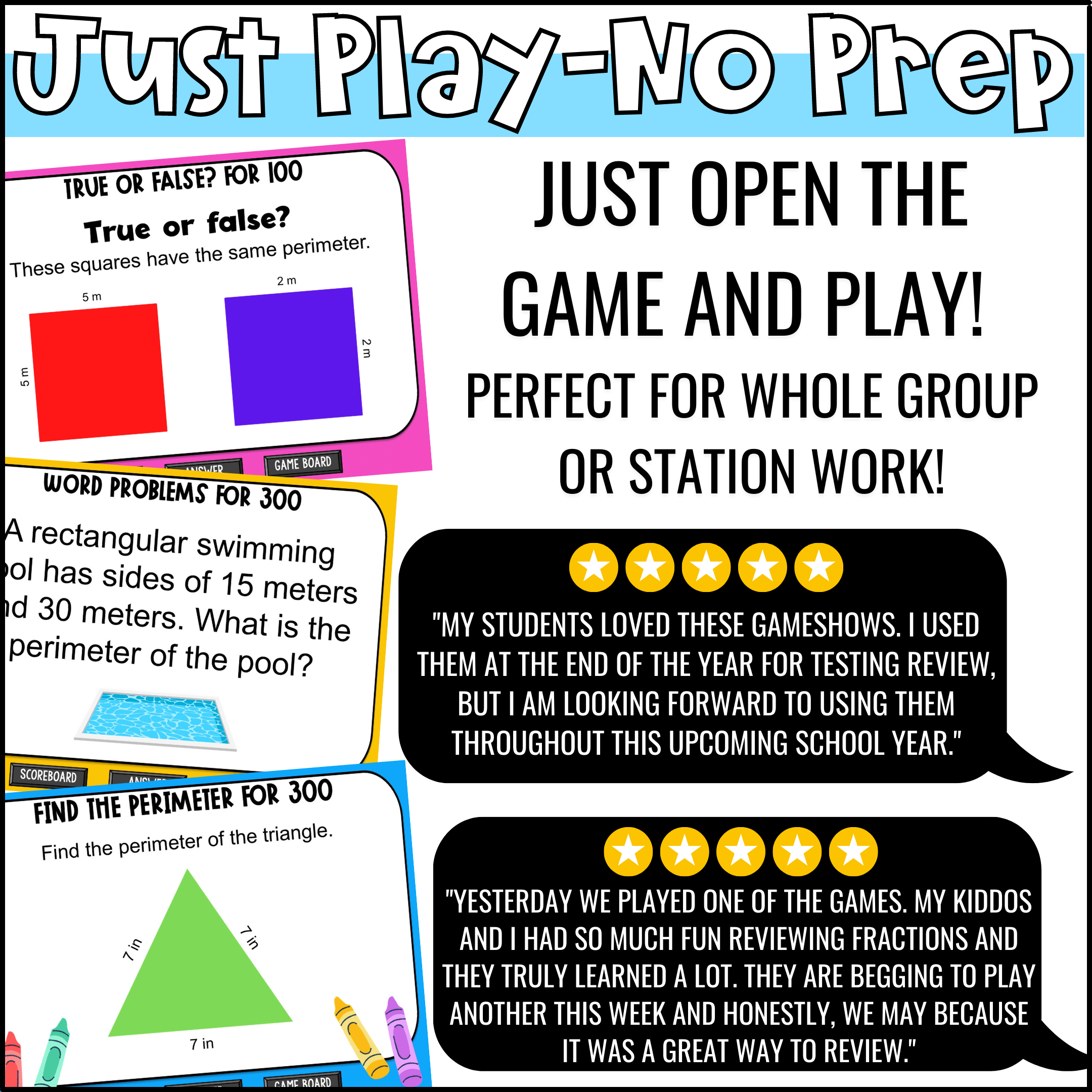 Perimeter Game Show for 3rd Grade Math Review Fun in 5th Grade & MORE