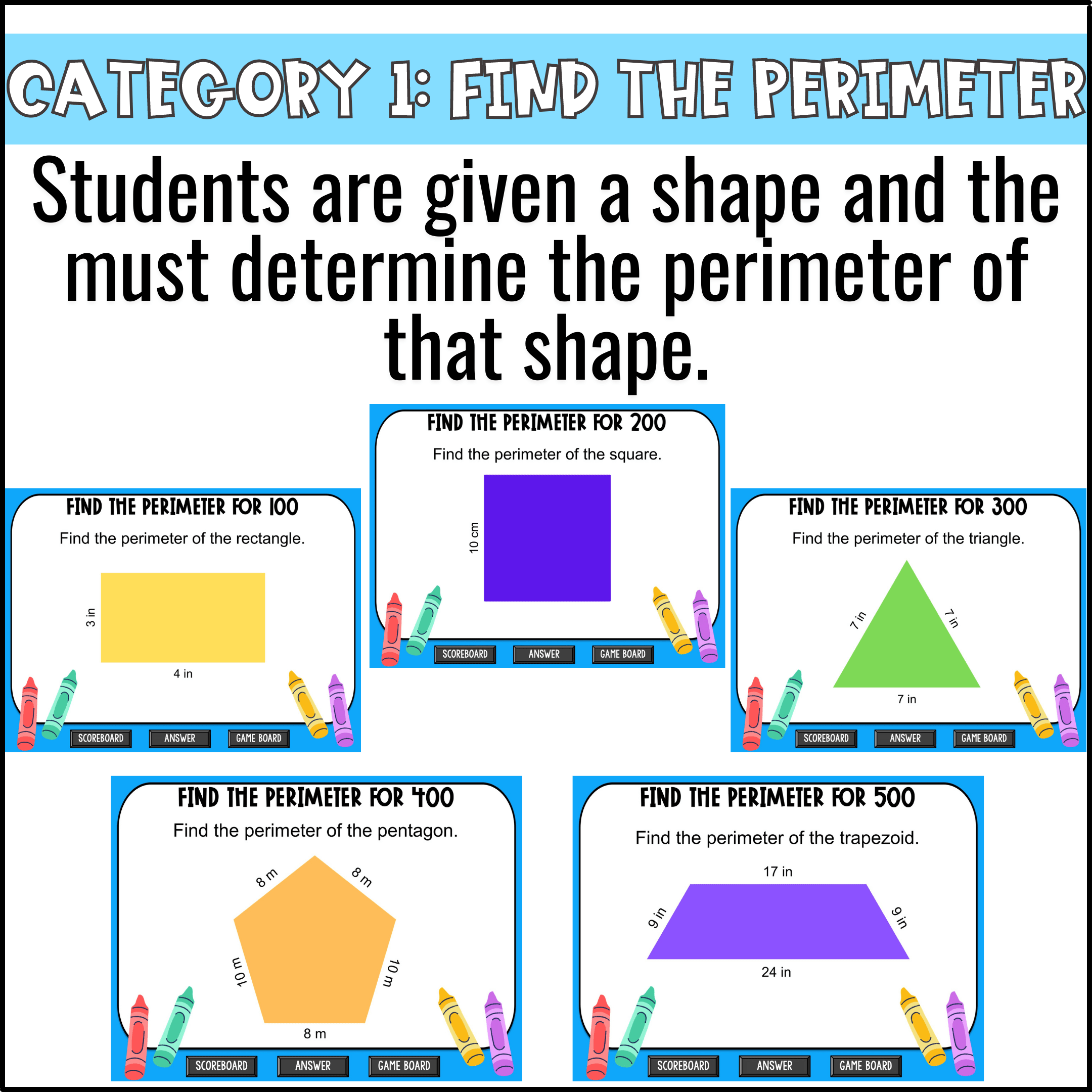 Perimeter Game Show for 3rd Grade Math Review Fun in 5th Grade & MORE