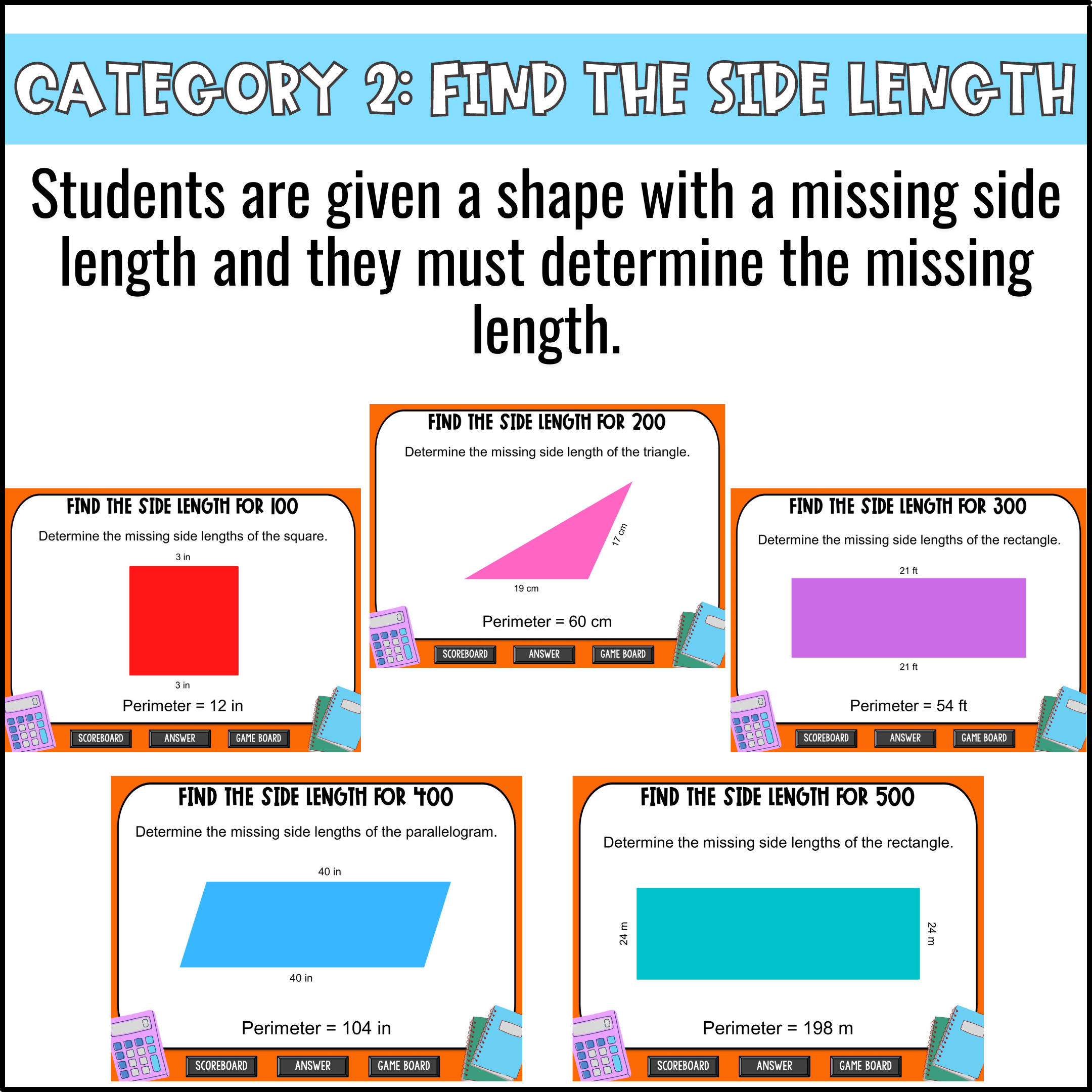 Perimeter Game Show for 3rd Grade Math Review Fun in 5th Grade & MORE