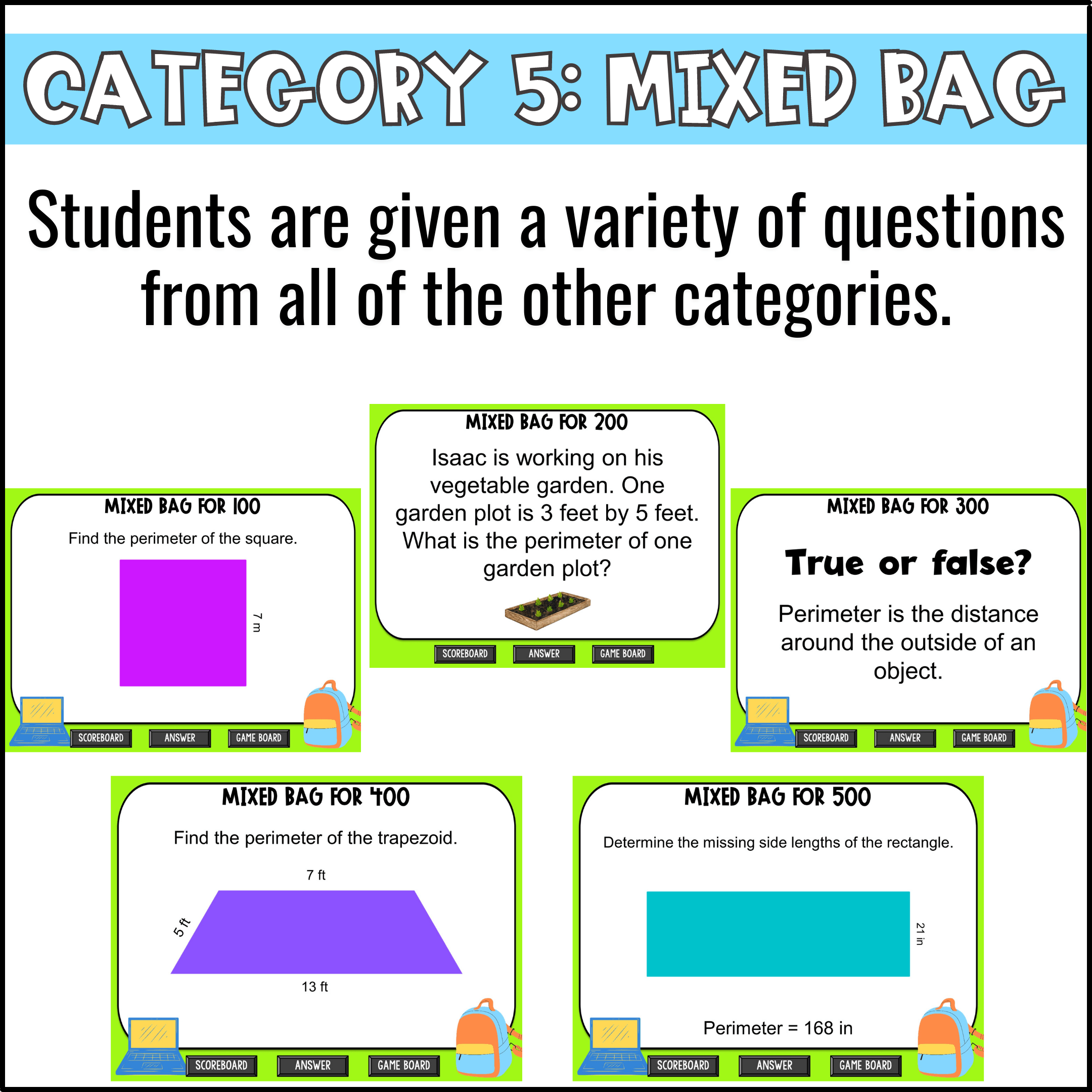 Perimeter Game Show for 3rd Grade Math Review Fun in 5th Grade & MORE
