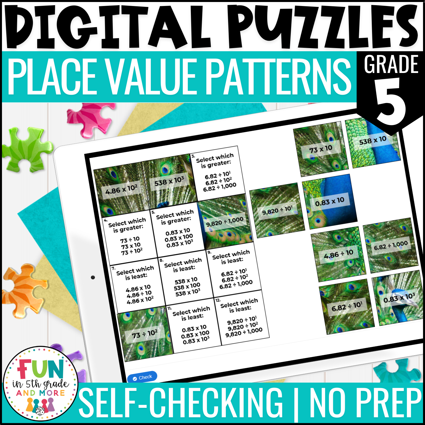 Place Value Patterns Digital Puzzles {5.NBT.2} 5th Grade Math Activity