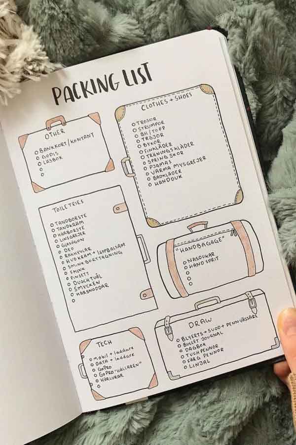 27 Creative Packing List and Travel Planning Spreads For Bullet Journal