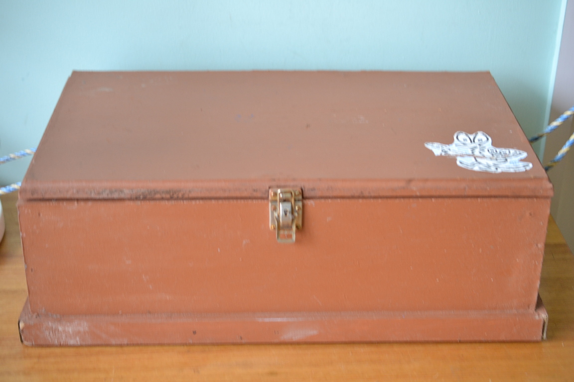 Vintage wooden trunk box storage Funky Flamingo
