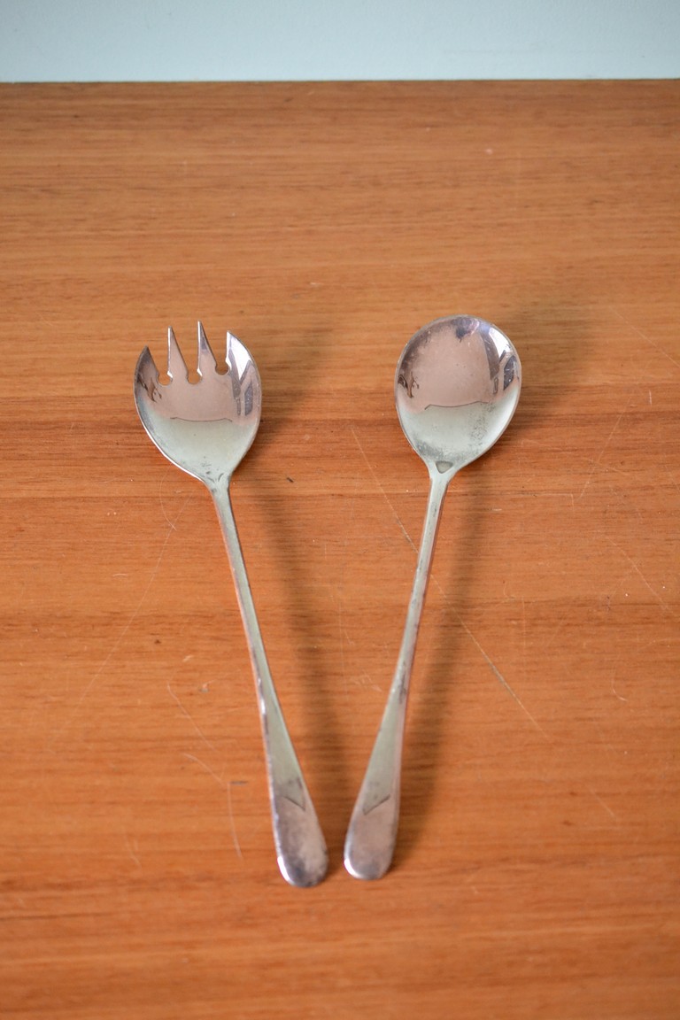 Vintage Salad servers Italy Silver plated set 19 wc Funky Flamingo