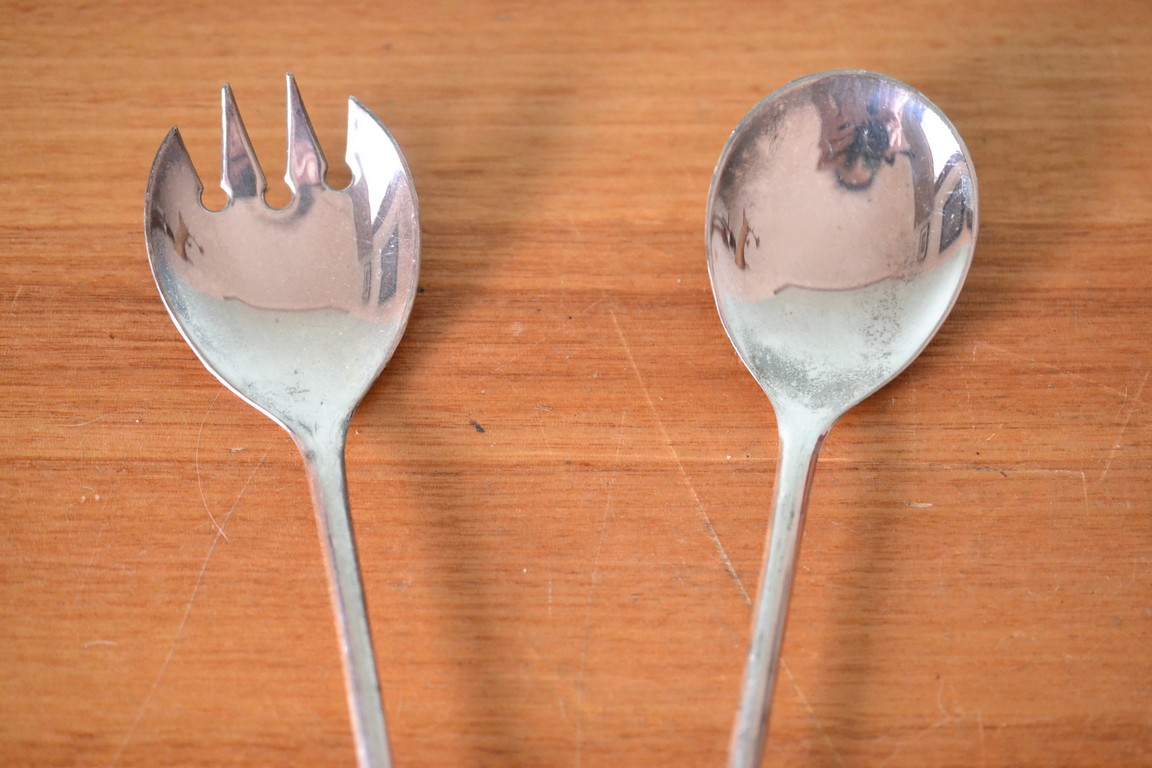 Vintage Salad servers Italy Silver plated set 19 wc Funky Flamingo