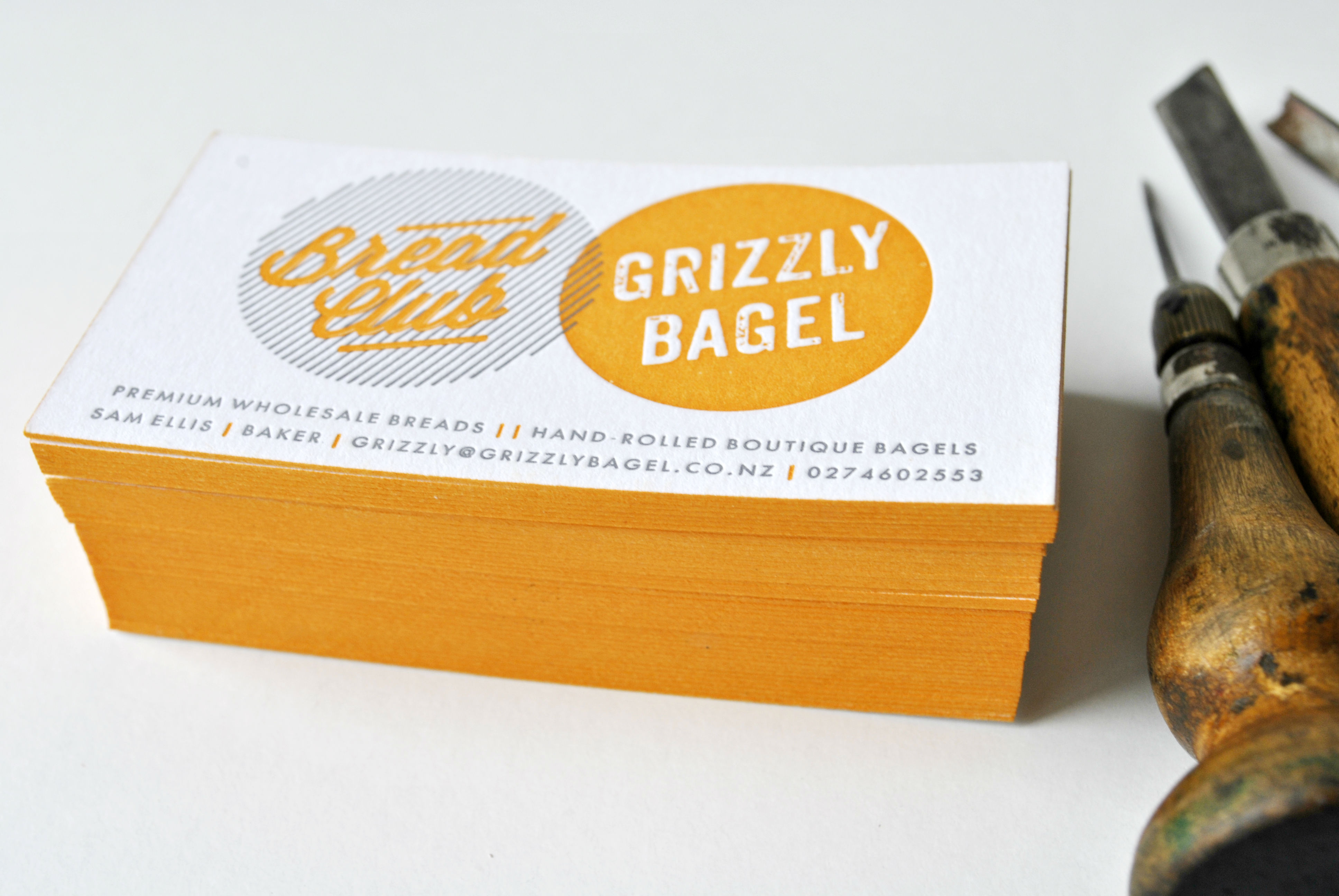 Letterpress business cards with edge painting