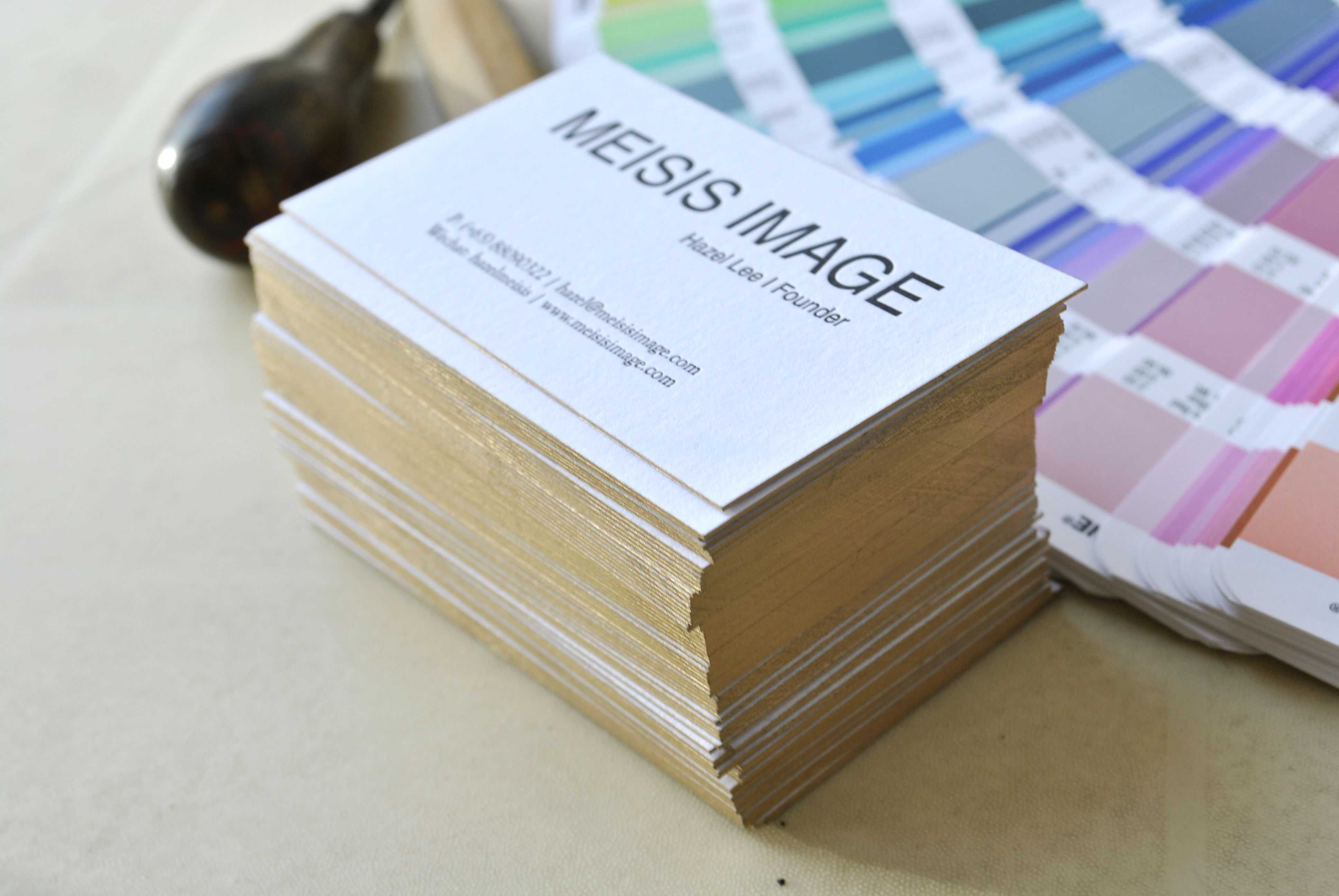 Letterpress business cards with edge painting