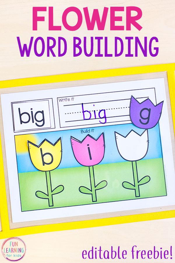 Editable Flower Word Building Printable Activity for Spring