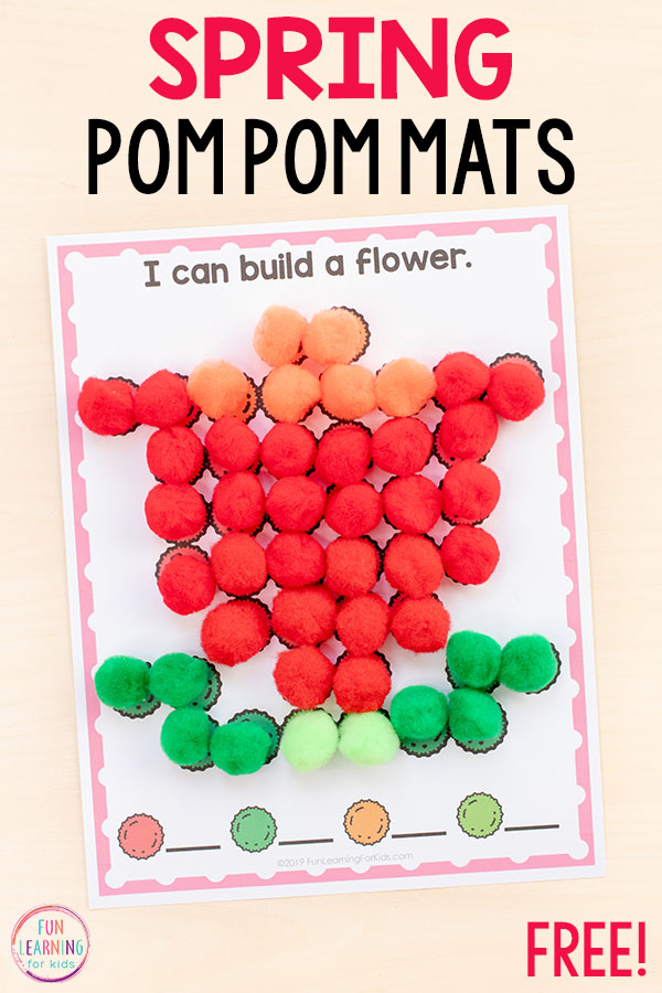 Free Printable Spring Fine Motor Mats with Pom Poms