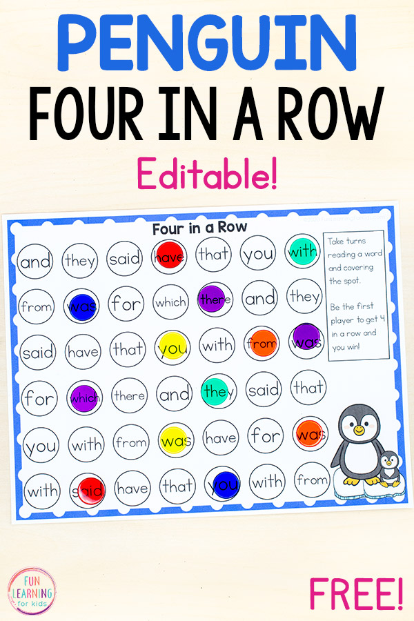 Editable Penguin Four In A Row Game