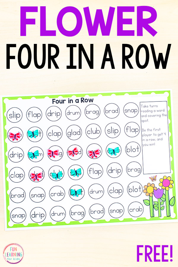 Editable Flower Four in a Row Game Free Printable