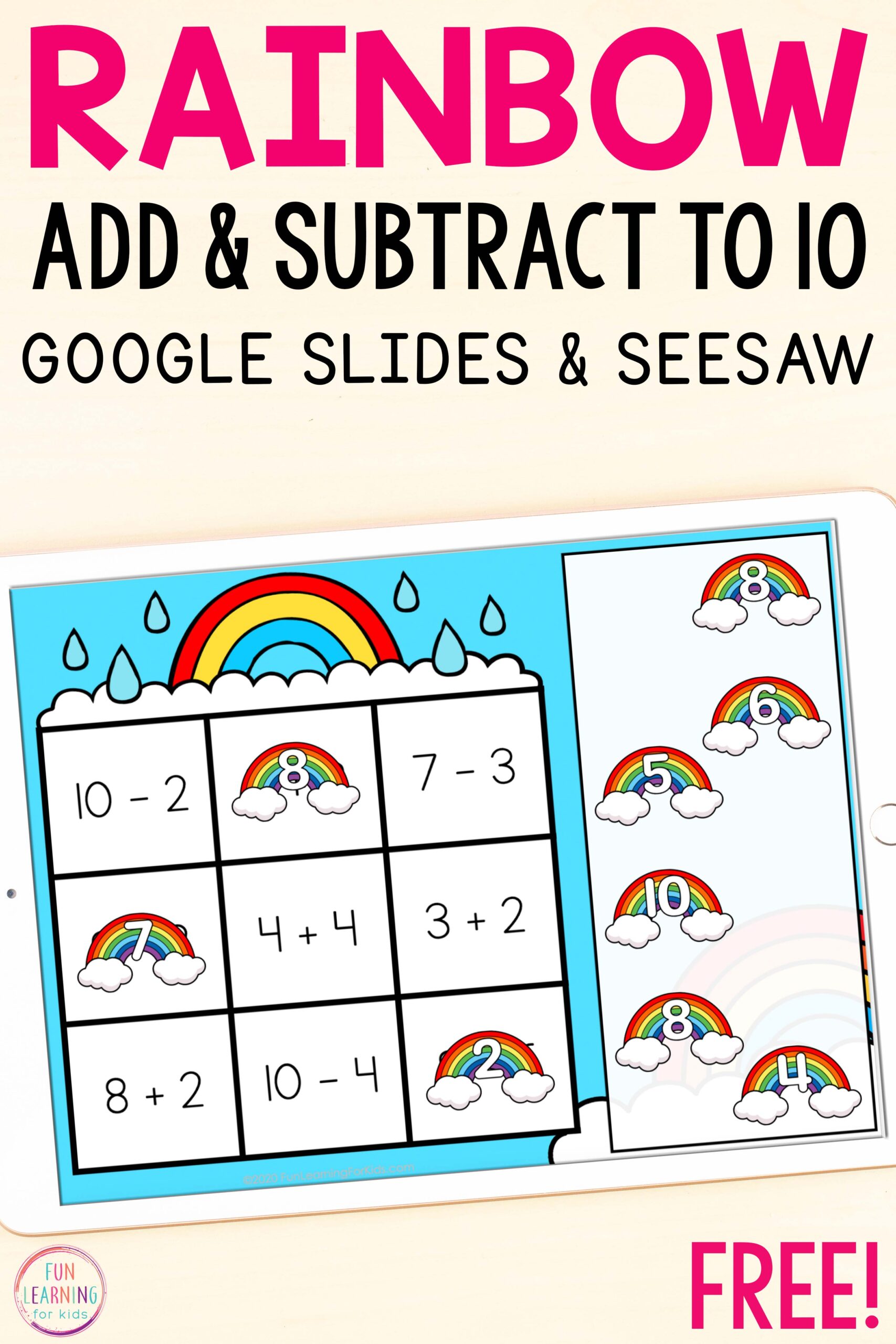 Digital Rainbow Addition and Subtraction Mats for Kindergarten
