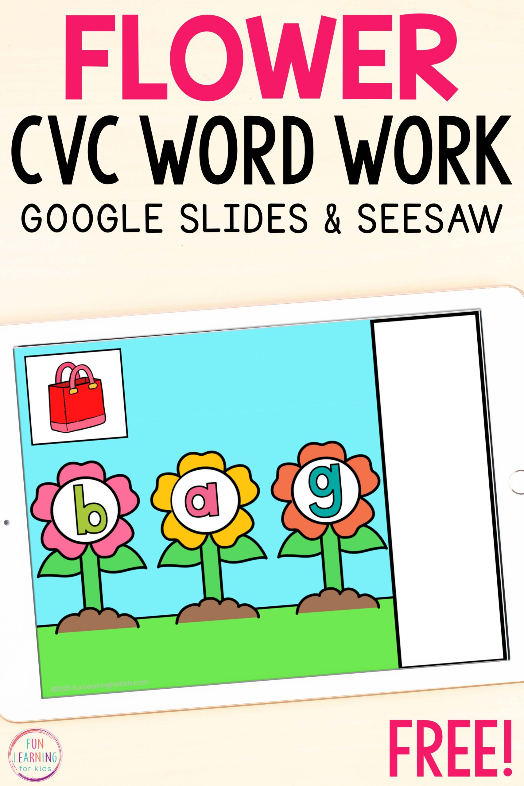 Digital Flower CVC Word Building Literacy Activity