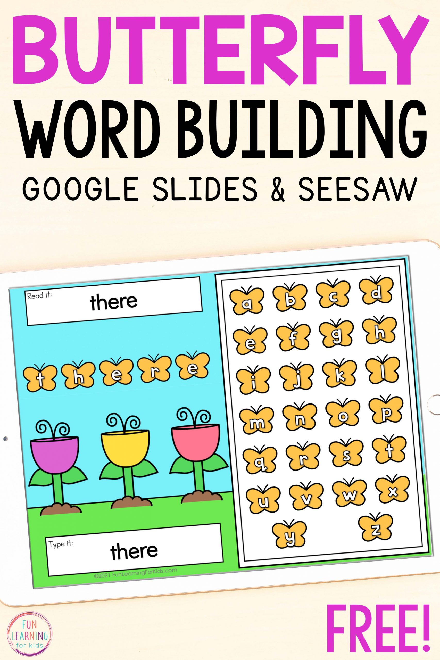 Digital Butterfly Word Building Mats for Preschool and Kindergarten