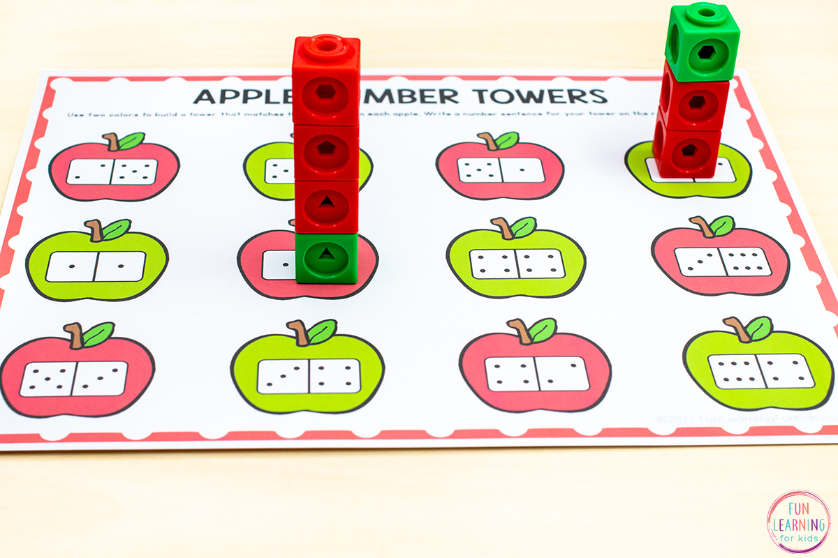 Apple Number Towers Free Printable Math Activity