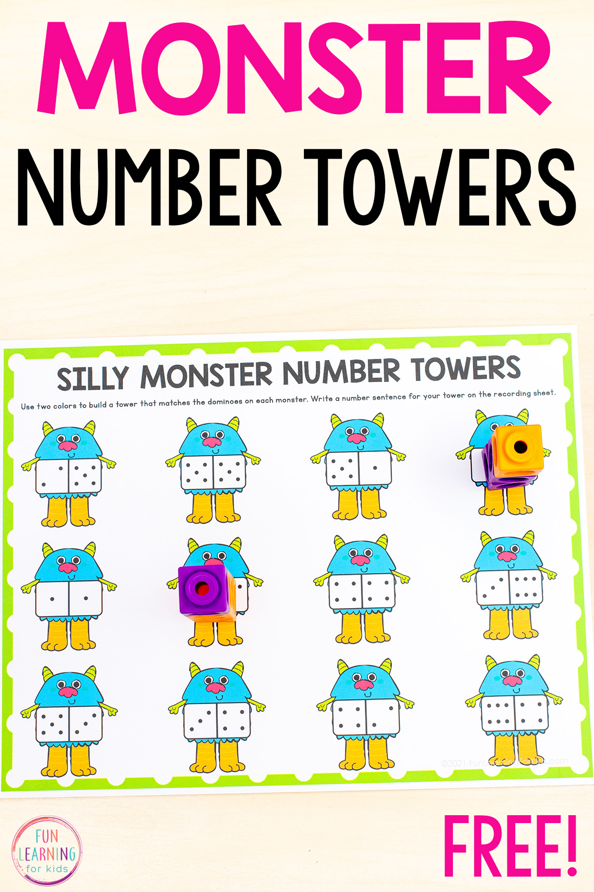 Silly Monster Number Towers Free Printable Math Activity