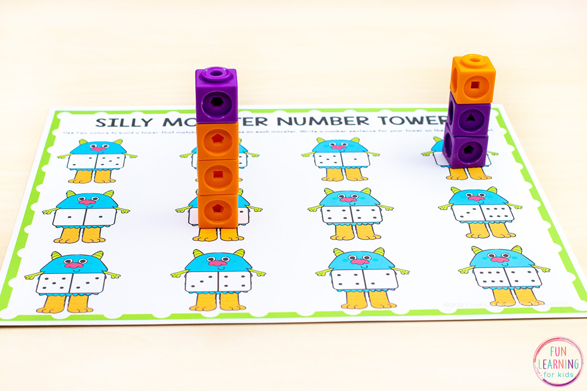 Silly Monster Number Towers Free Printable Math Activity