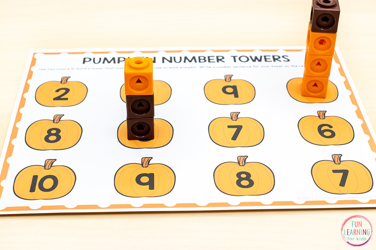 Pumpkin Number Towers Free Printable Math Activity