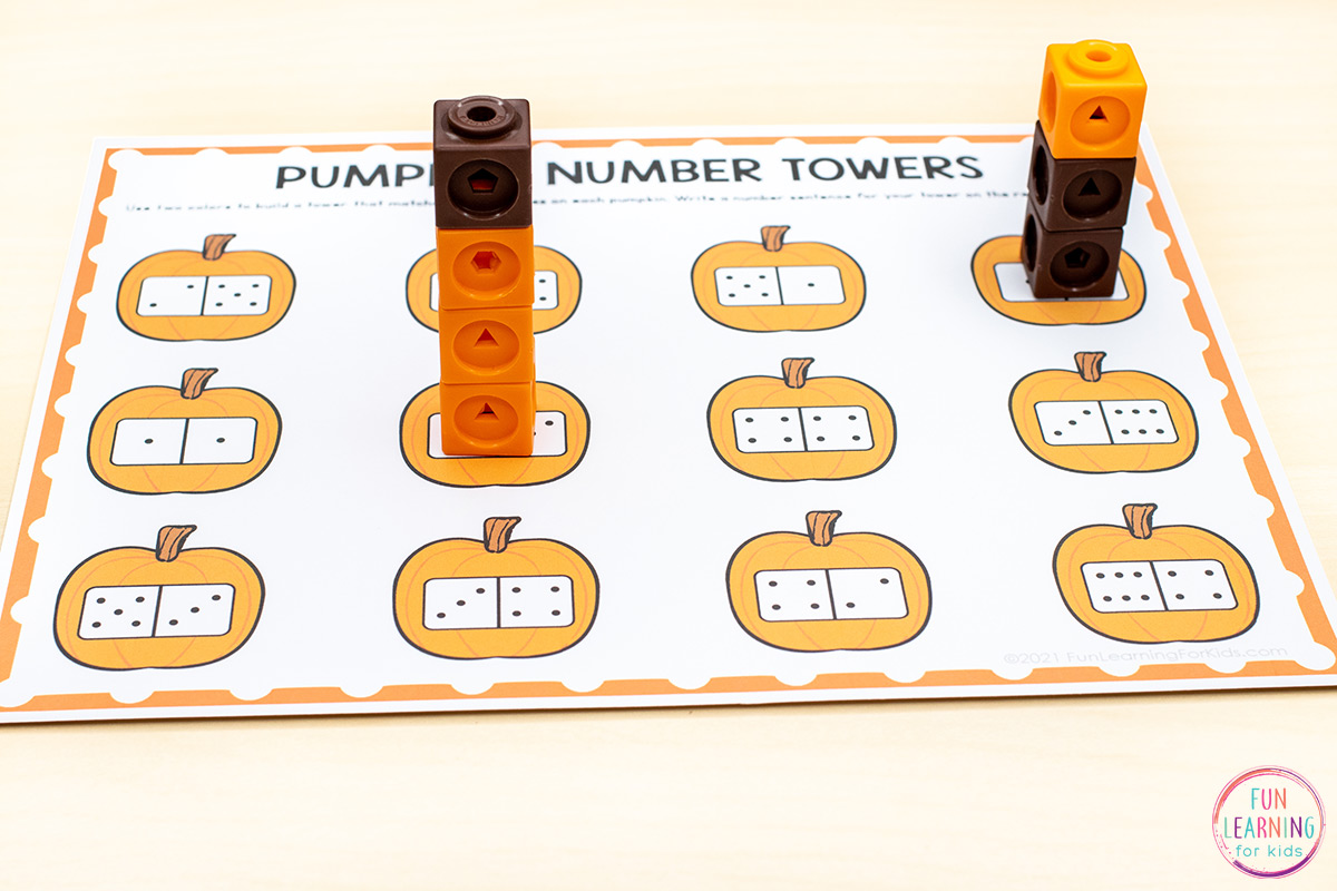 Pumpkin Number Towers Free Printable Math Activity