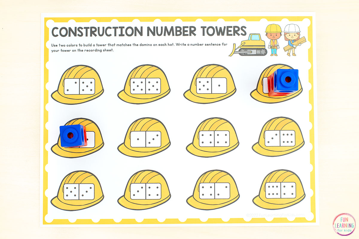 Construction Number Towers Free Printable Math Activity