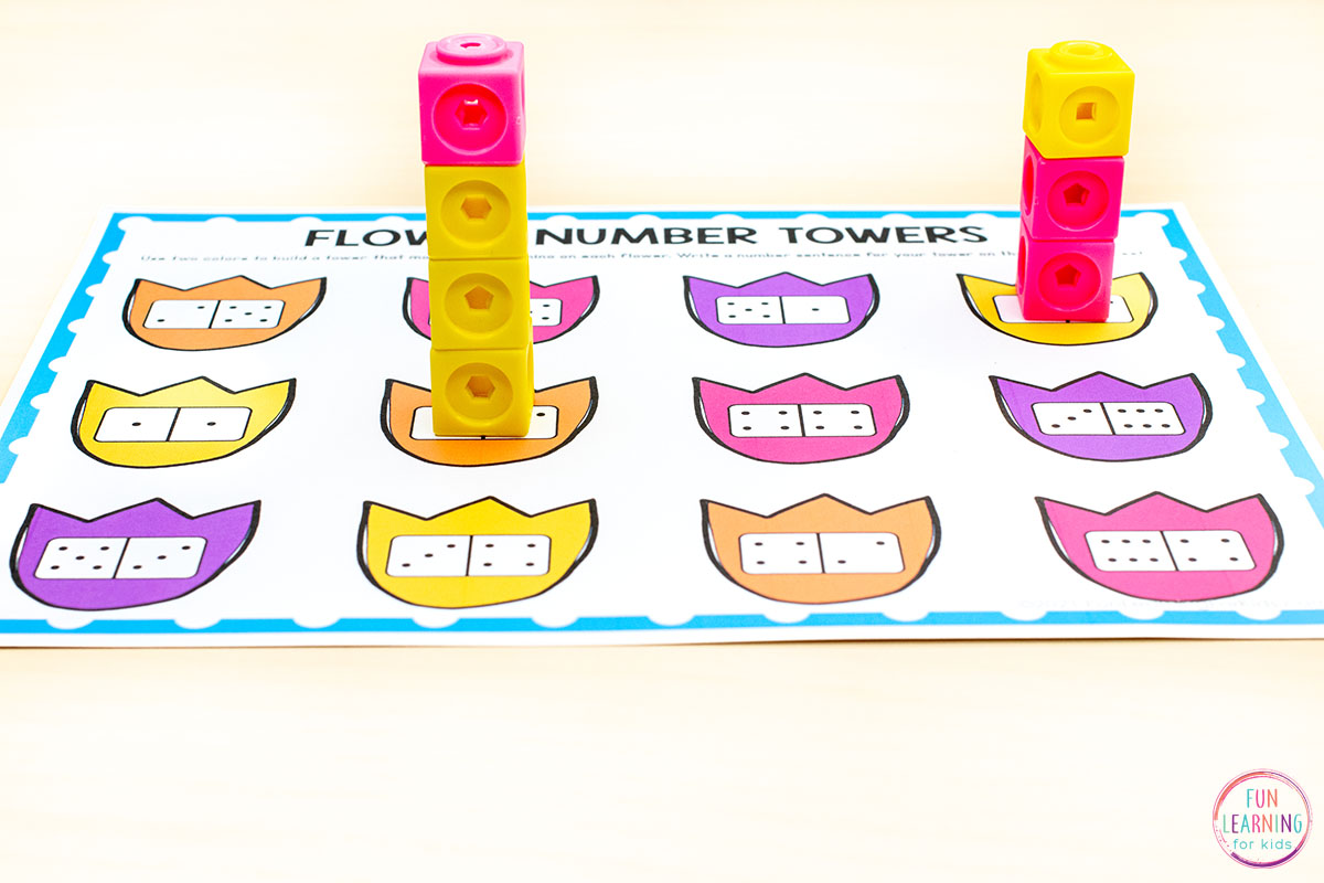 Flower Number Towers Free Printable Math Activity