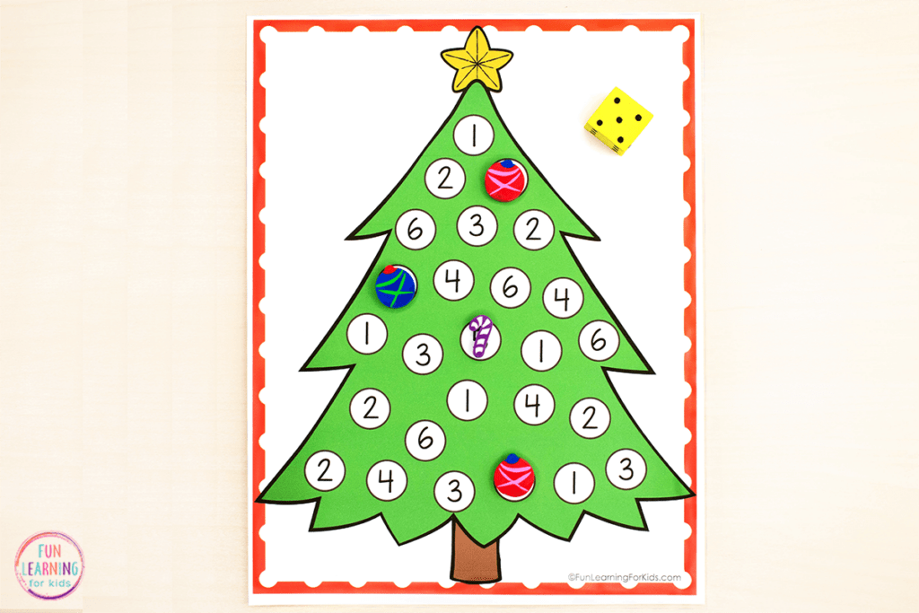 Christmas Tree Roll and Cover Number Printable Mats