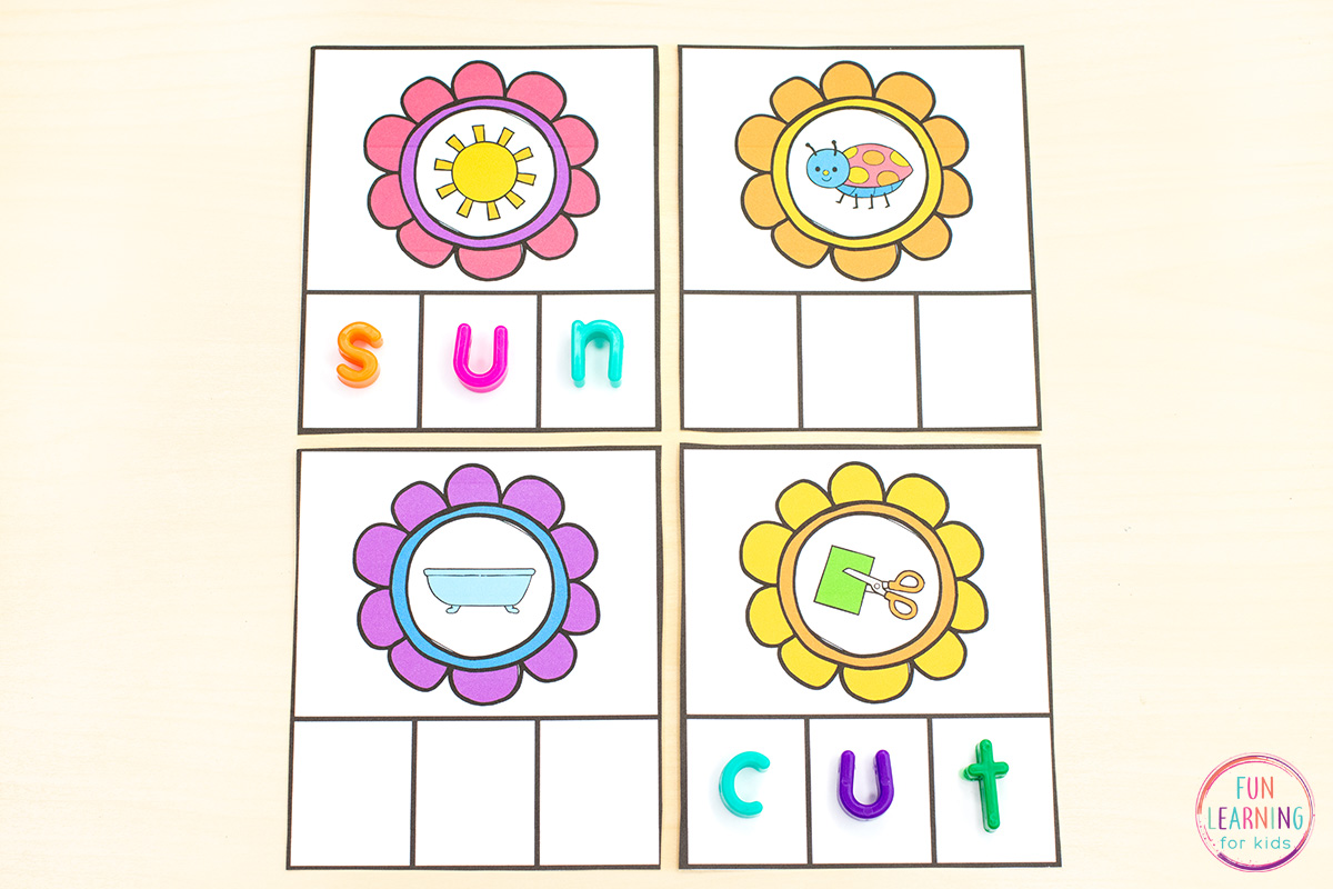 Flower CVC Word Building Cards Free Printable