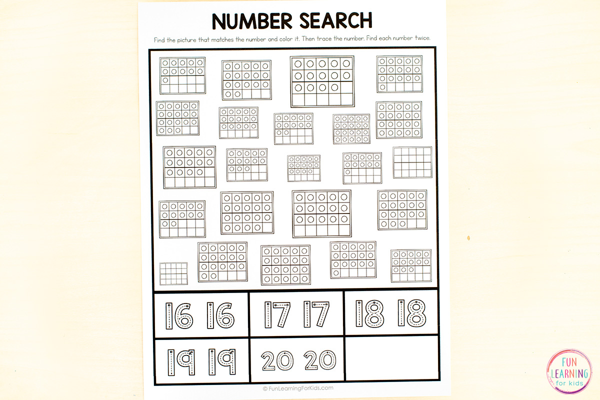 Search and Trace Number Worksheets 0-20 Free Printable